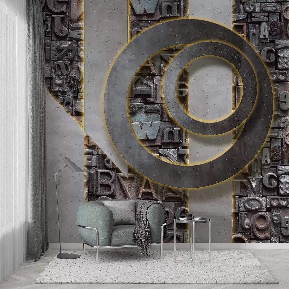 Fototapety Moderné tapety v loftovom štýle s imitáciou trojrozmerných písmen, betónu a podsvietenia w02125