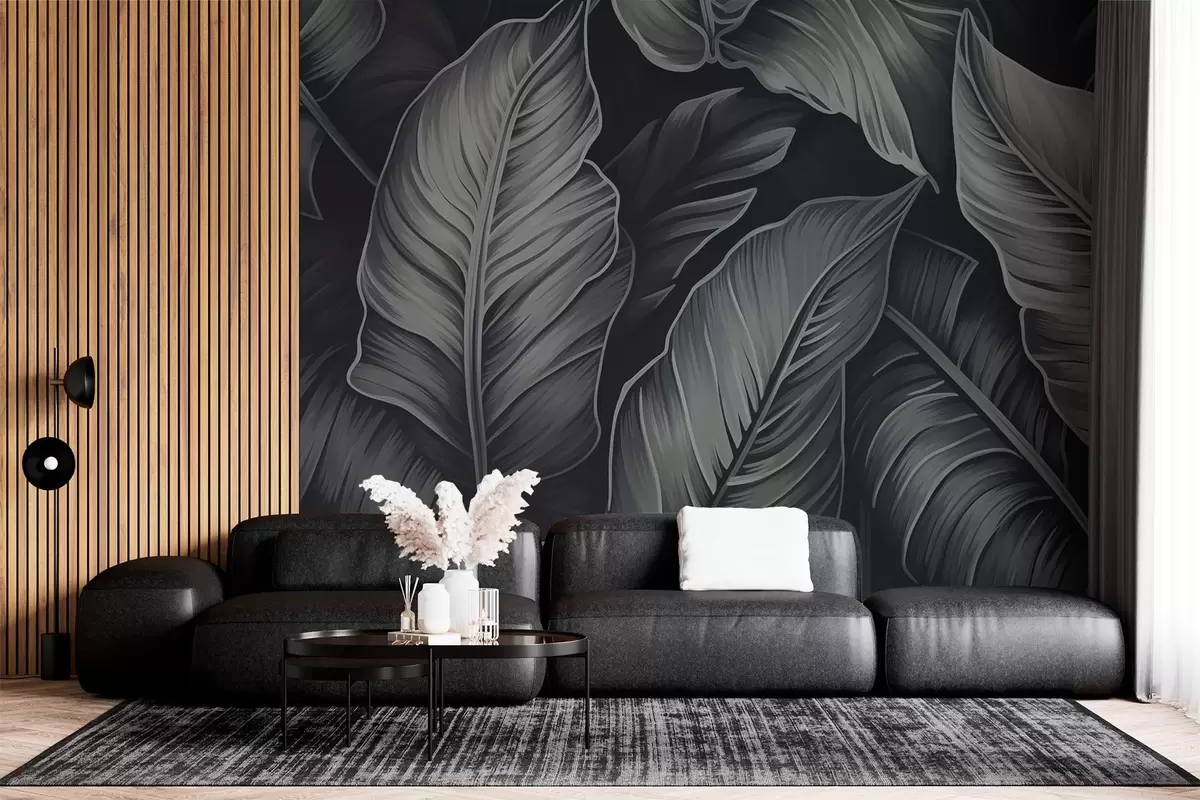 Fototapety Jednofarebné banánové listy w02158