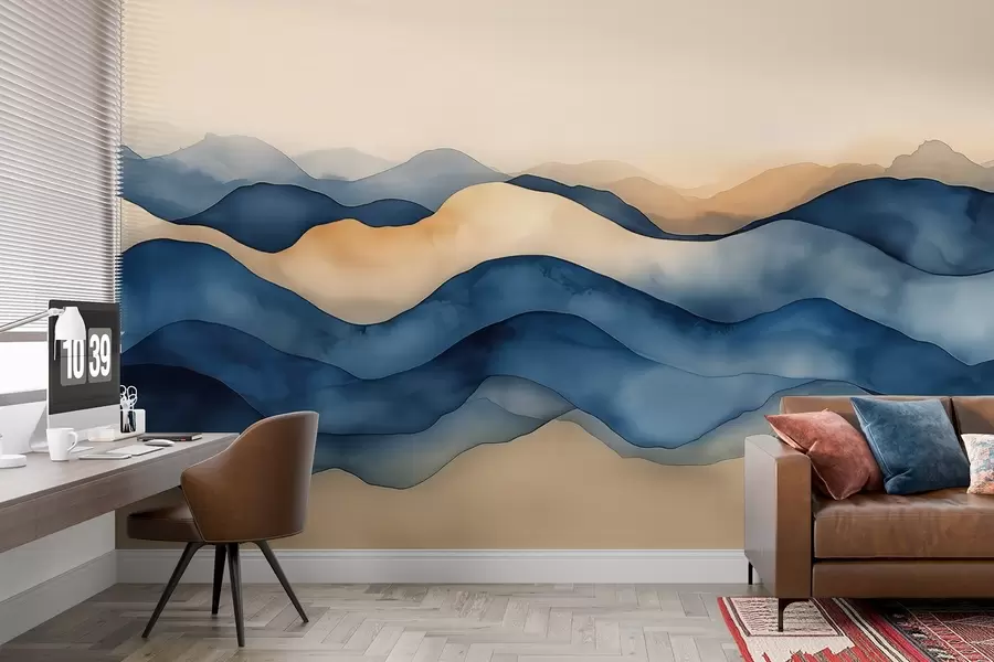 Fototapety Abstraktné modrobéžové vlny pripomínajúce hory w02196