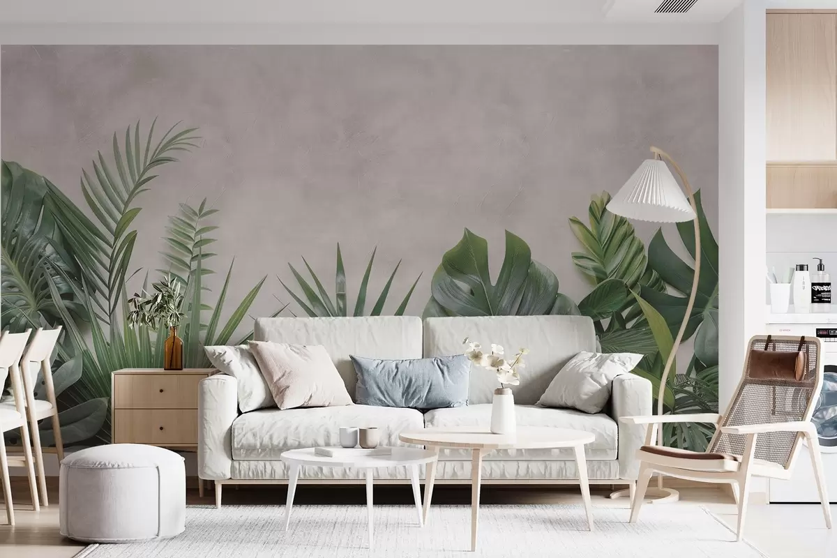 Fototapety Tropické húštiny na svetlom betónovom pozadí w01898