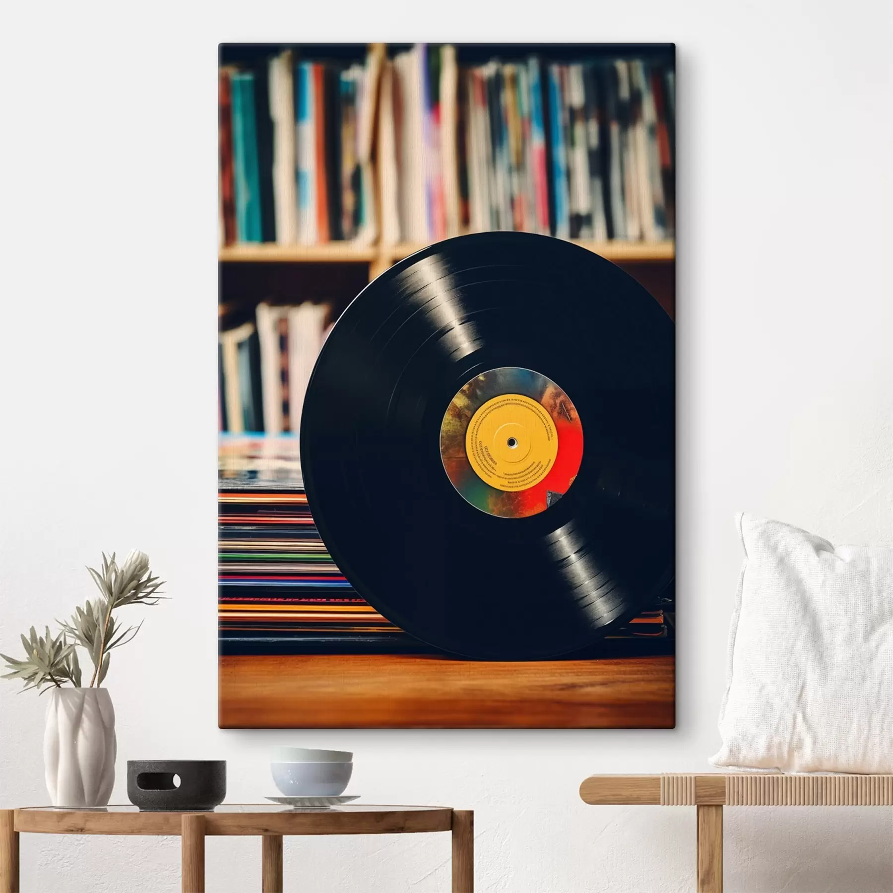 Fototapety Vinylový disk na pozadí police s41669