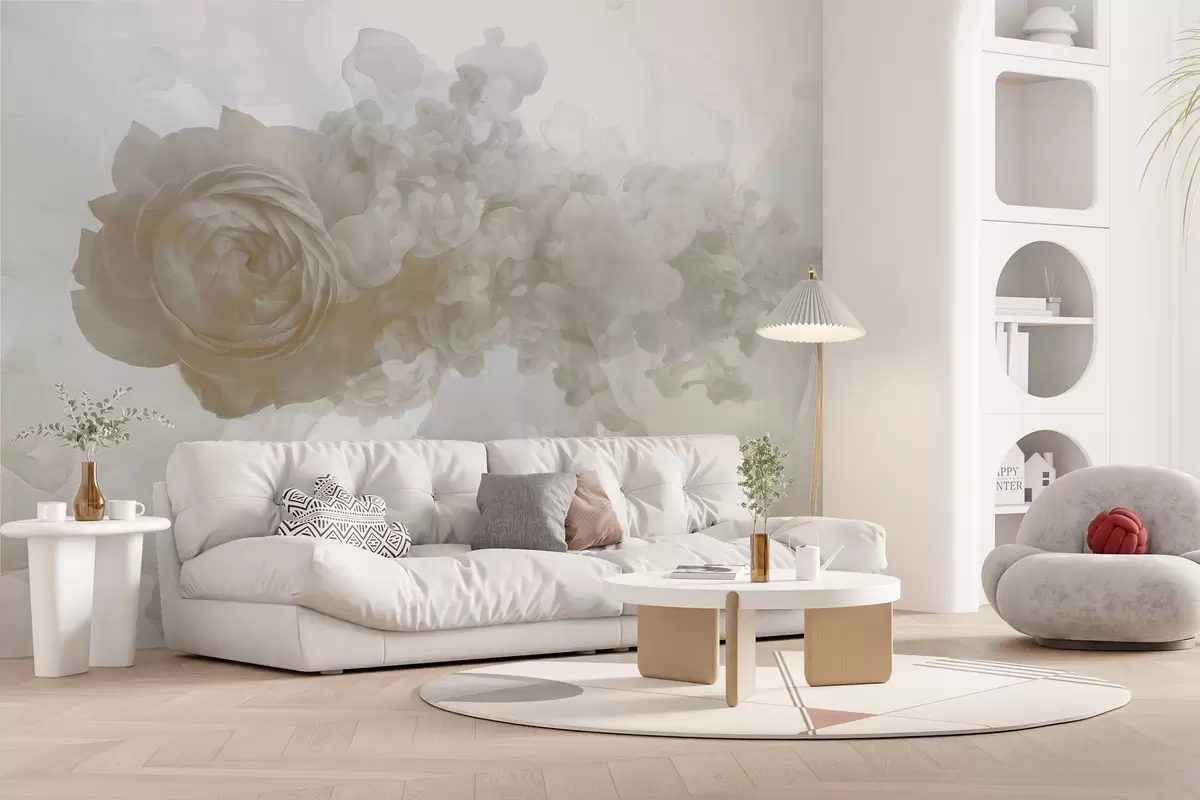 Fototapety Ruža v dyme. Tapeta je inšpirovaná vzdušnými vzormi skazy a ruže. V béžových odtieňoch. w02138v1