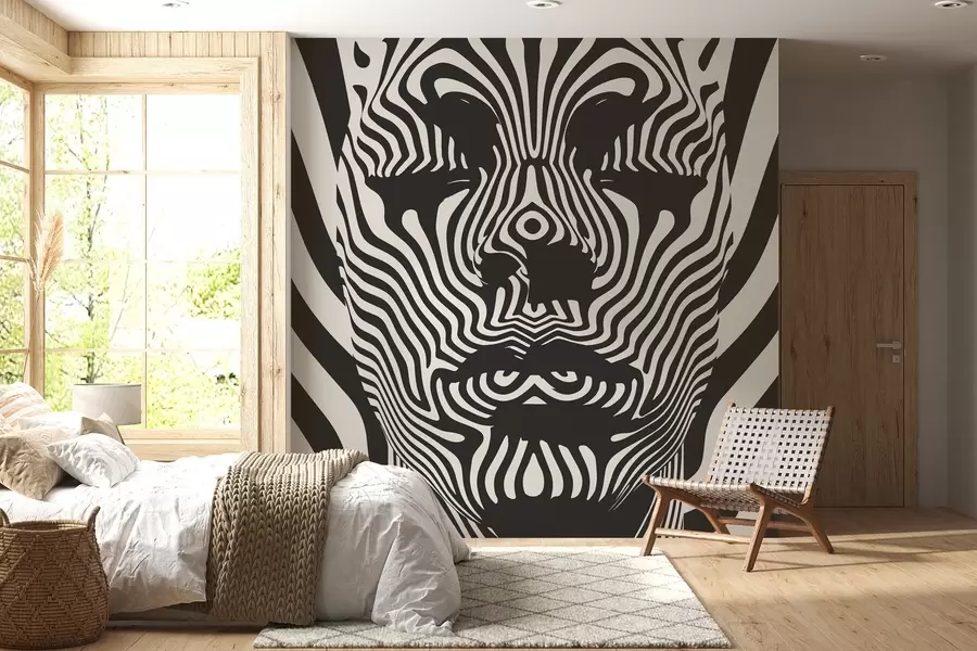 Fototapety Mriežka v op-artovom štýle s abstraktnou tvárou, zvlnené línie na svetlom pozadí w02285