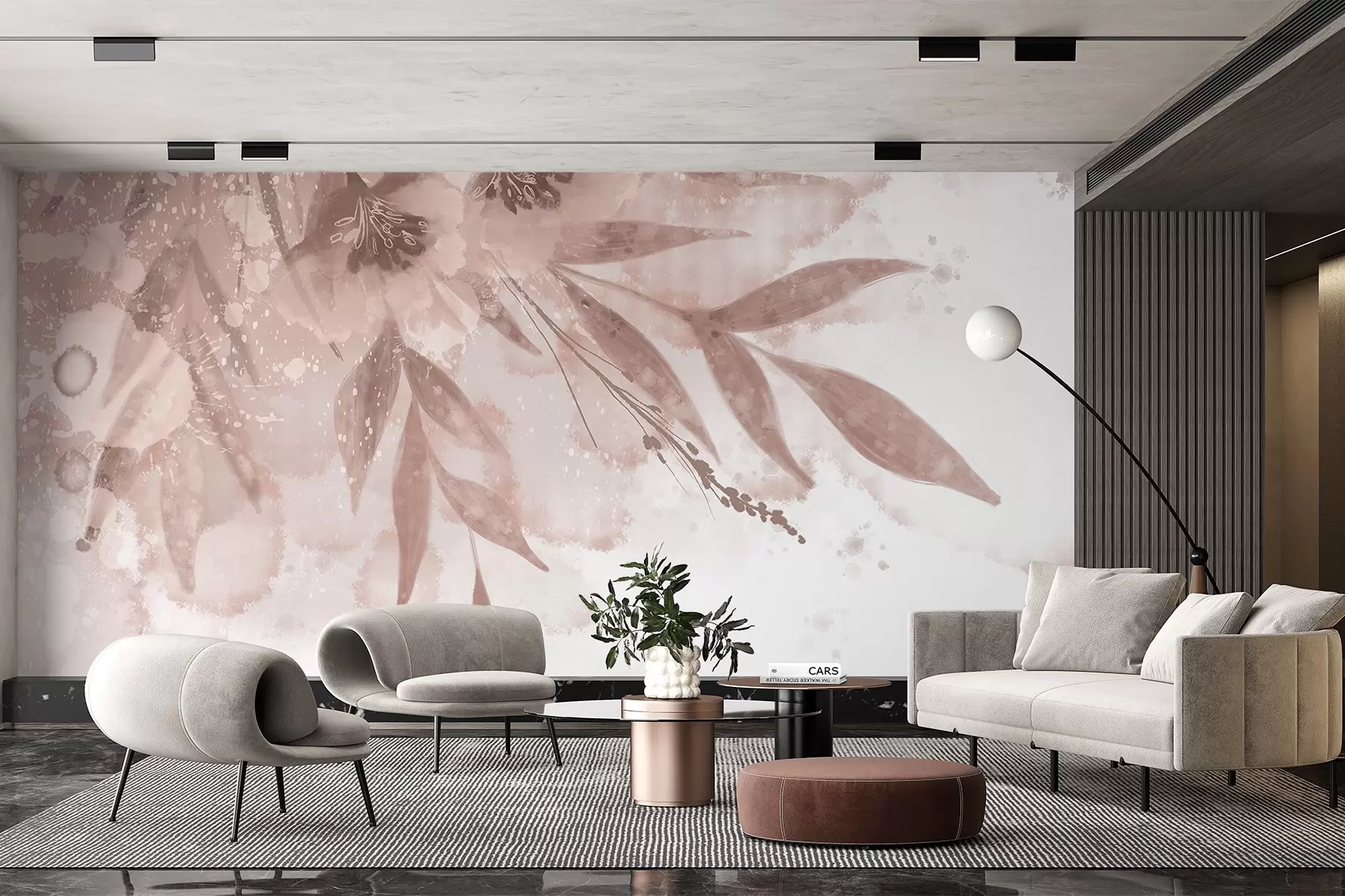 Fototapety Jemný ružový fľak s abstraktnými kvetinovými prvkami s mäkkým, rozmazaným pozadím w08417