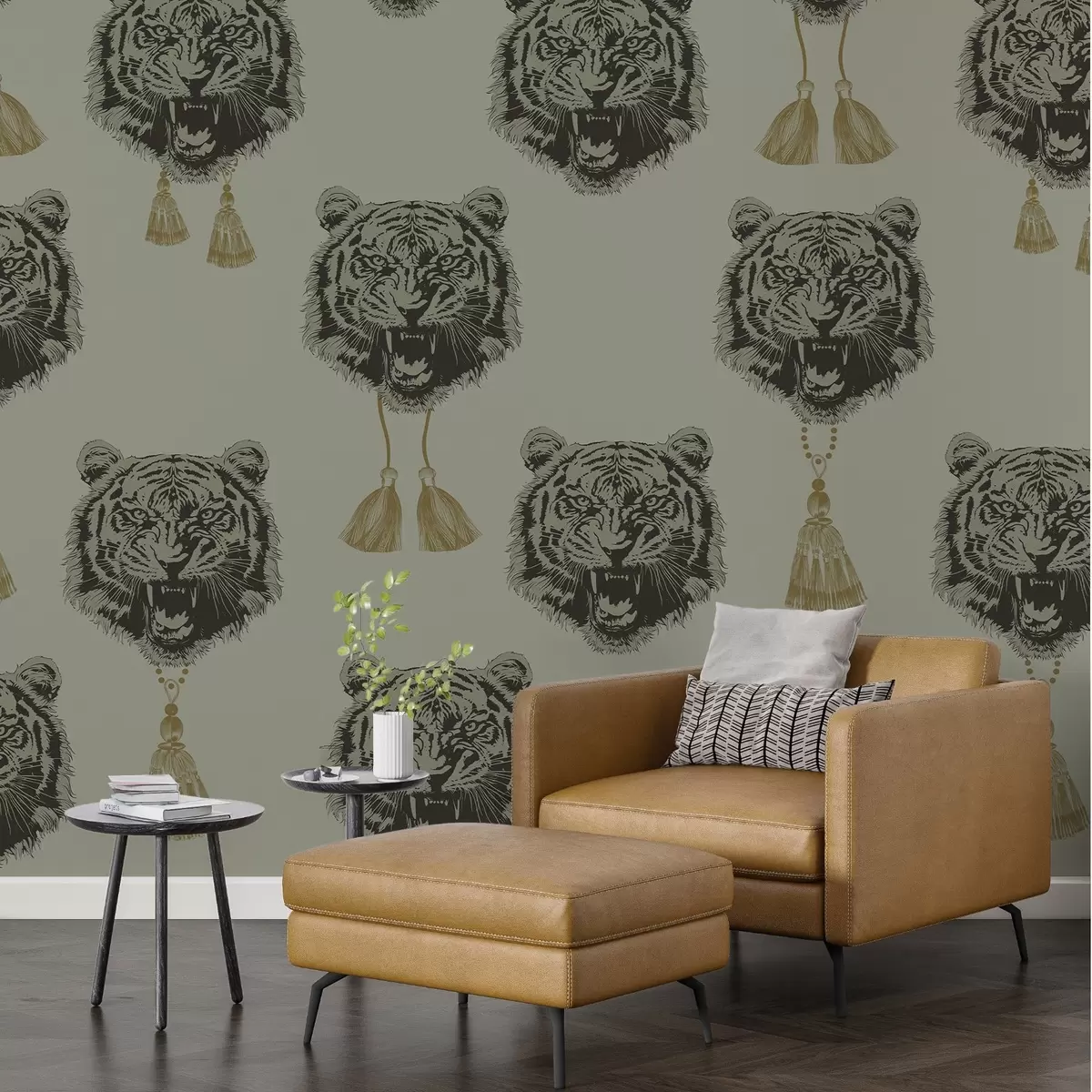 Fototapety Tvár tigra v zelených a sivých odtieňoch w02245