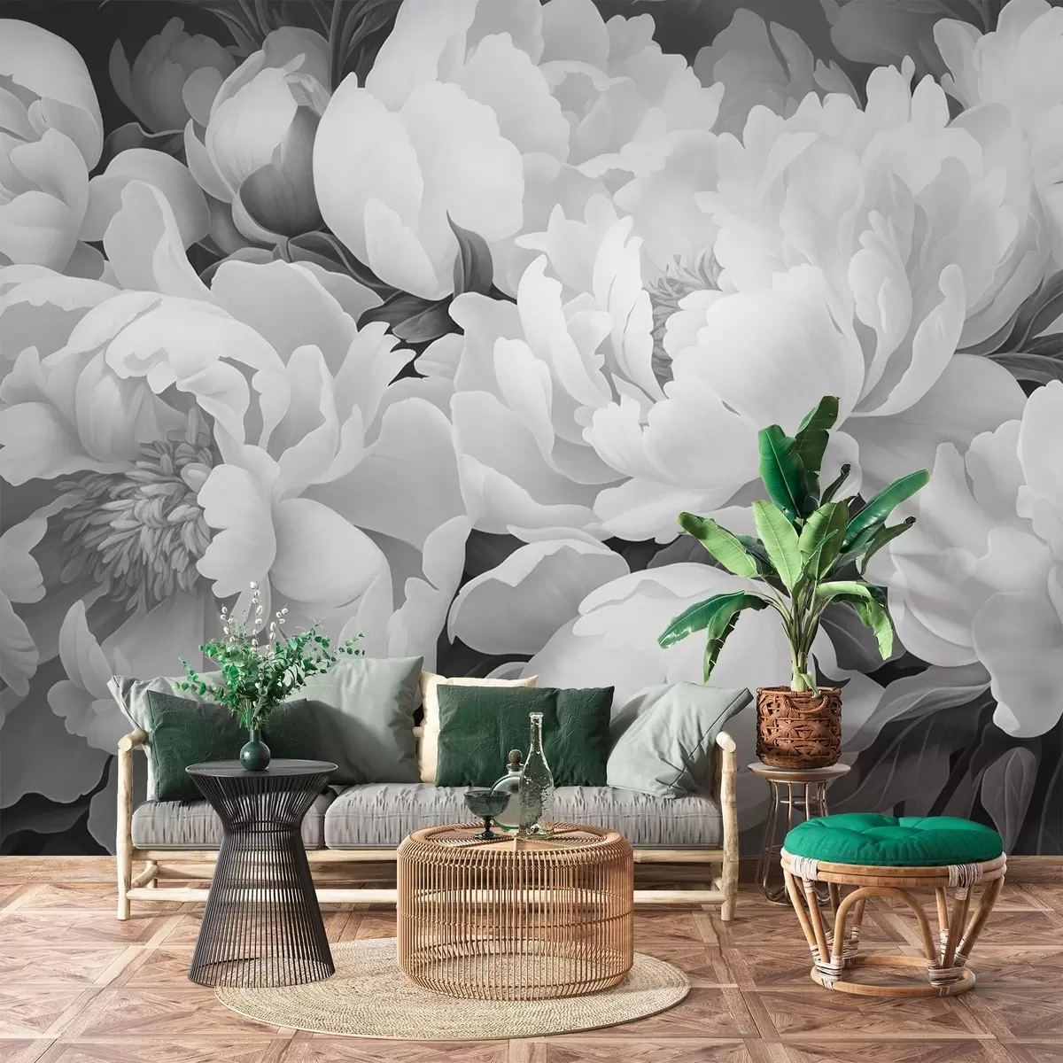 Fototapety Čierne a biele pivonky w02262