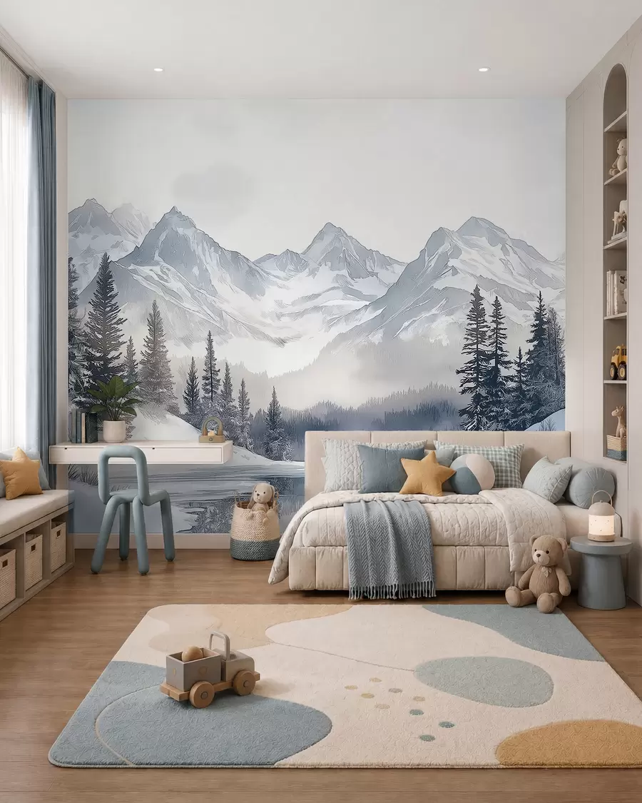 Fototapety Zasnežené štíty za jazerom w02357