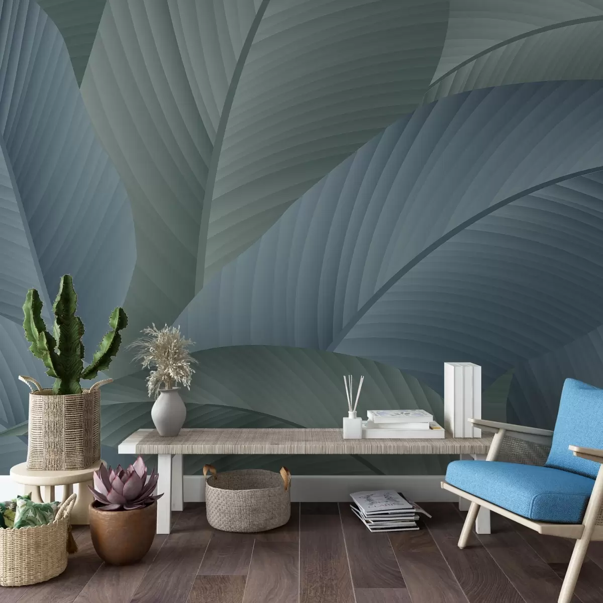 Fototapety Veľké listy v modrých farbách w02366