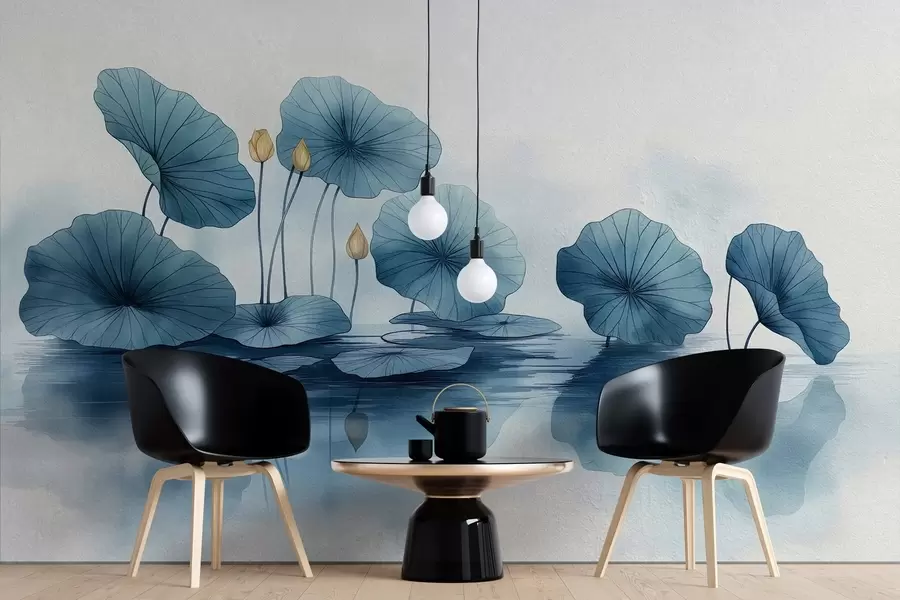 Fototapety Lotosové listy nad vodou na betónovej stene w02011