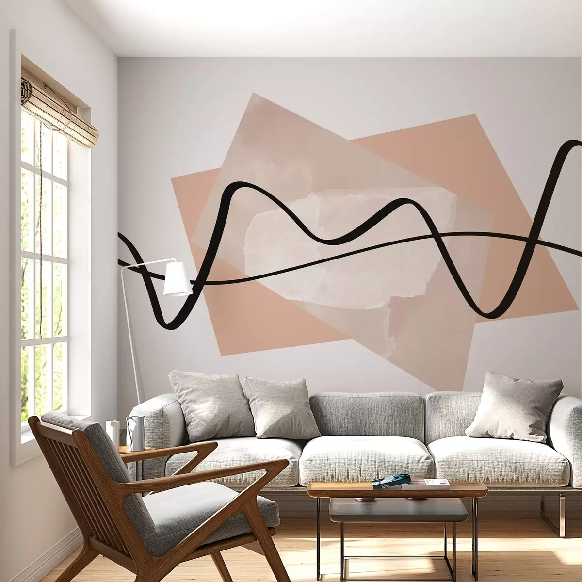 Fototapety Čierne čiary a béžové tvary abstraktné w02377