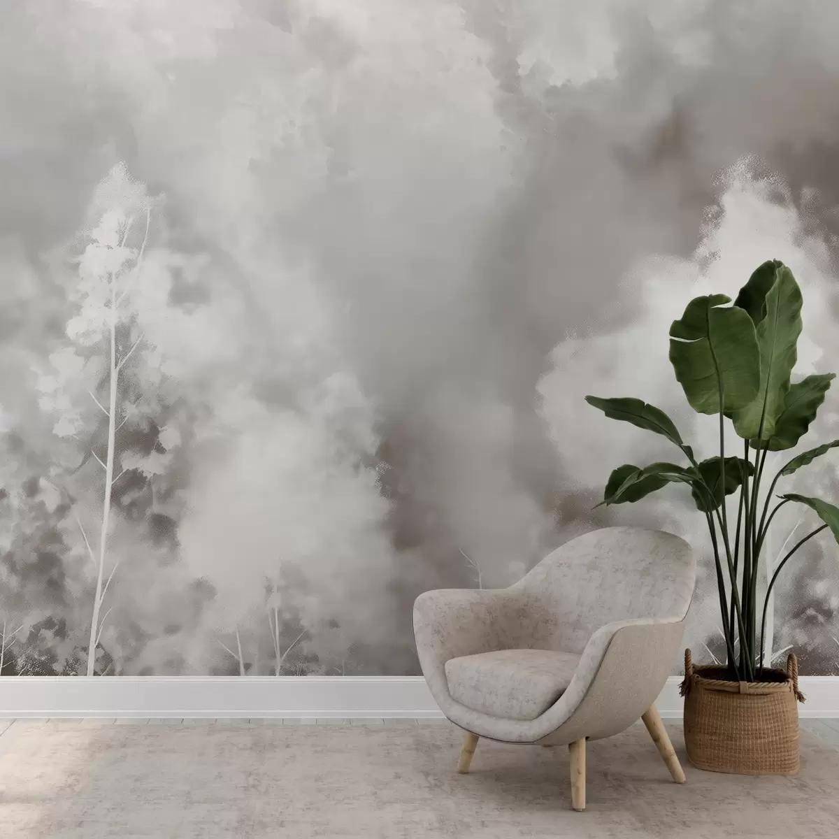 Fototapety Štýlový les v pastelových farbách, kriedový efekt na stene w02412v1