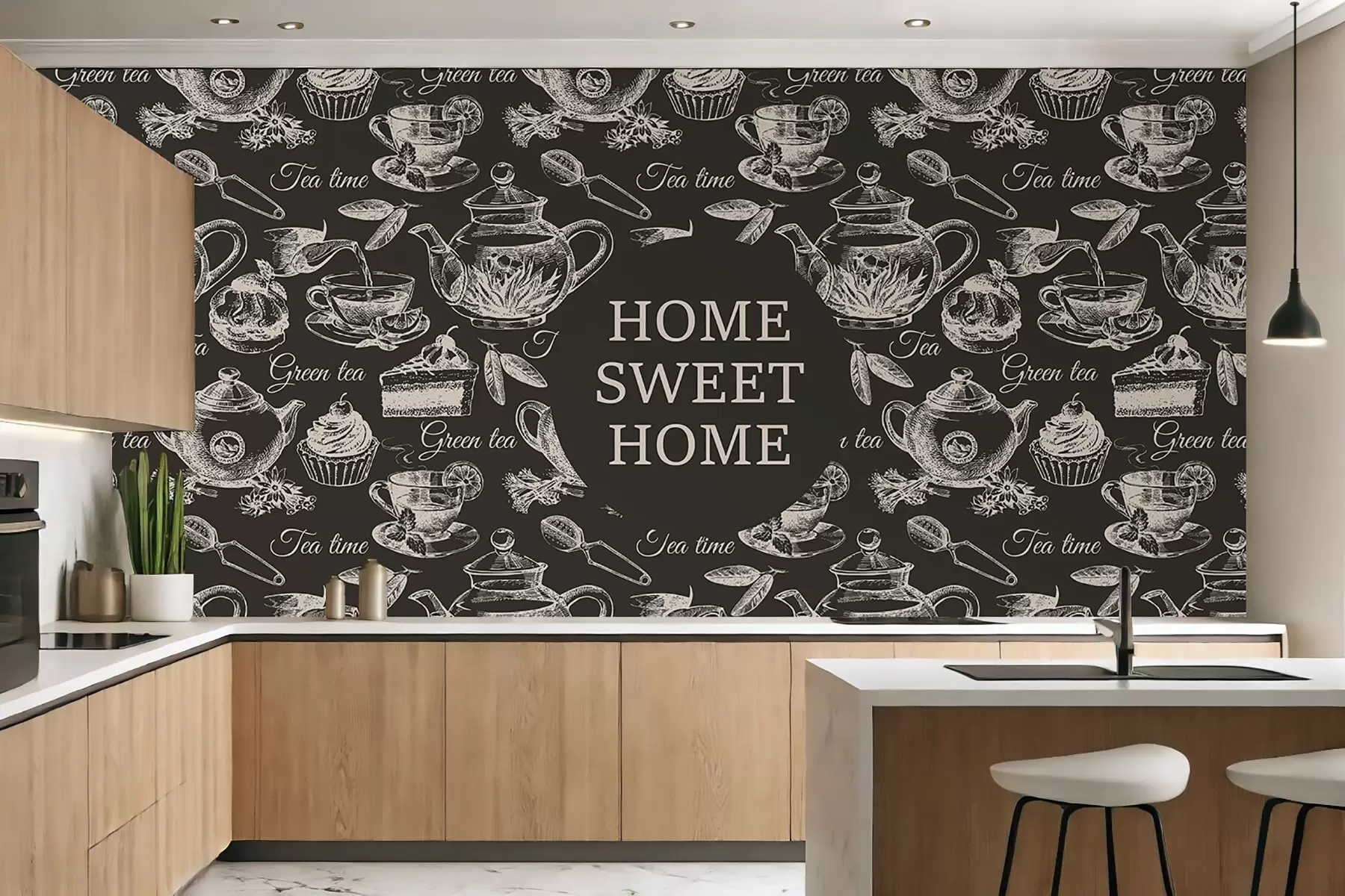 Fototapety tmavé tapety do kuchyne s béžovými vzormi w02404