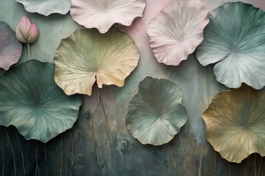 Fototapety lotosové listy v pastelovom štýle s objemovým efektom w02441