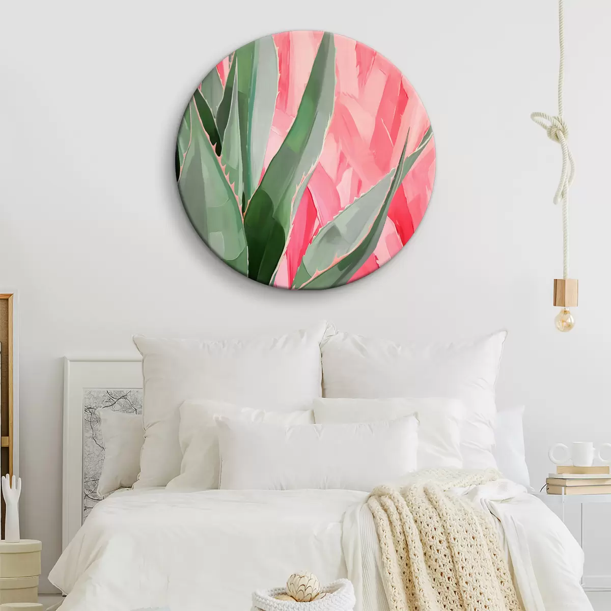 Okrúhle obrazy Aloe listy na ružovej r39921