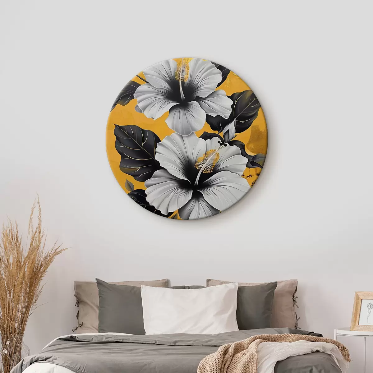 Okrúhle obrazy Kvety na žltom pozadí r40186