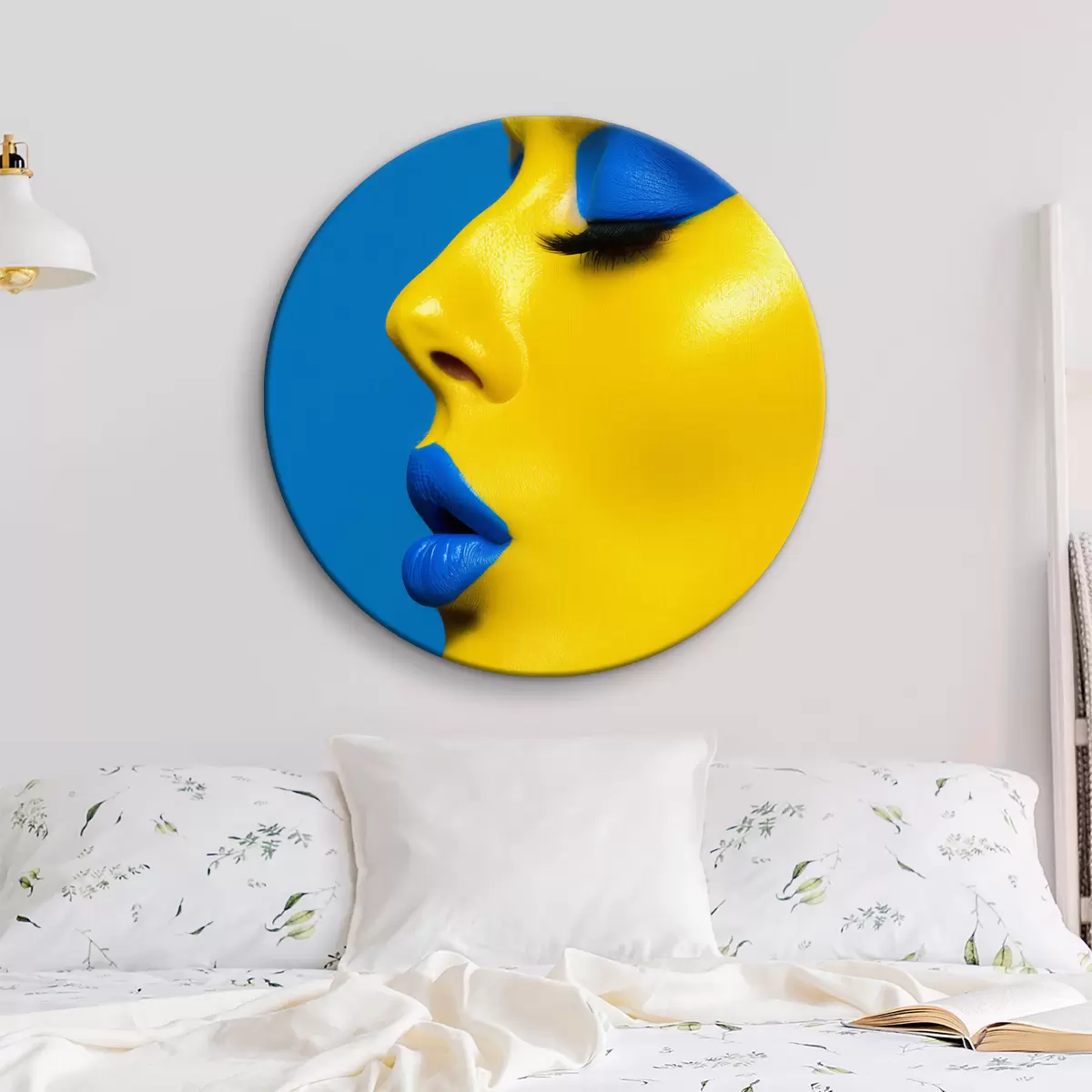 Okrúhle obrazy Dievčenská tvár v modrých a žltých odtieňoch r39759