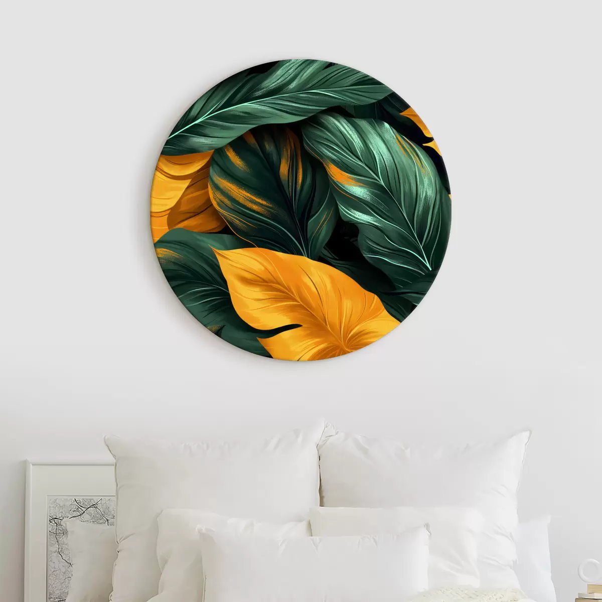 Okrúhle obrazy veľké listy r40241
