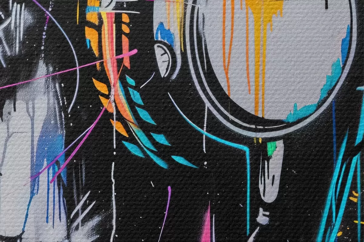 Okrúhle obrazy Žena so slúchadlami v štýle graffiti r39443