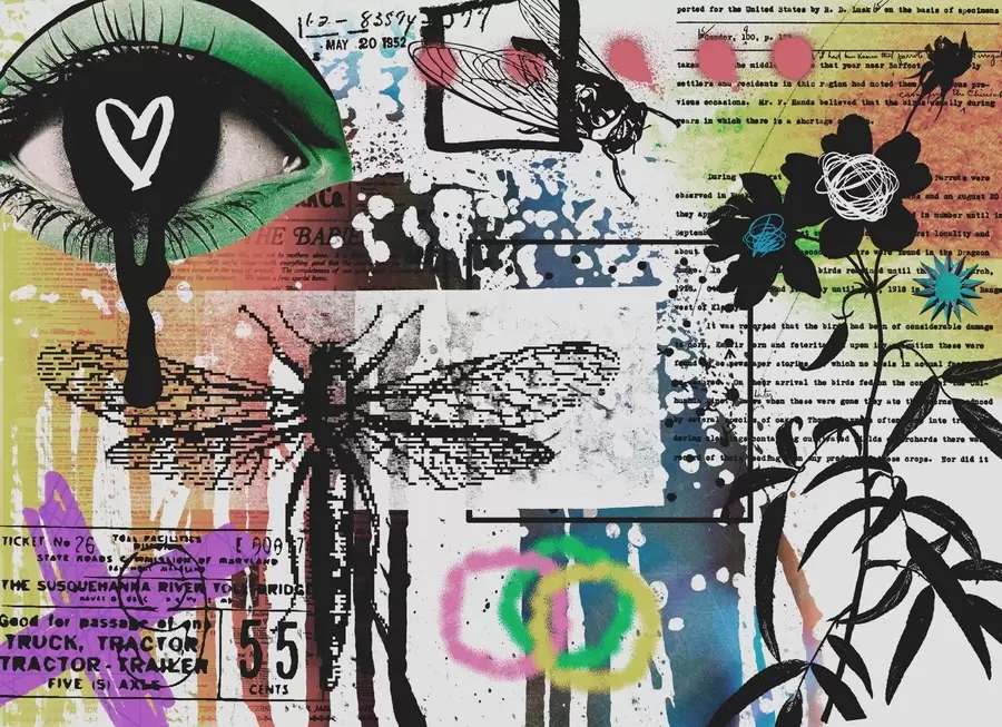 Fototapety Nápisy v štýle graffiti, kvety, postavy w02255