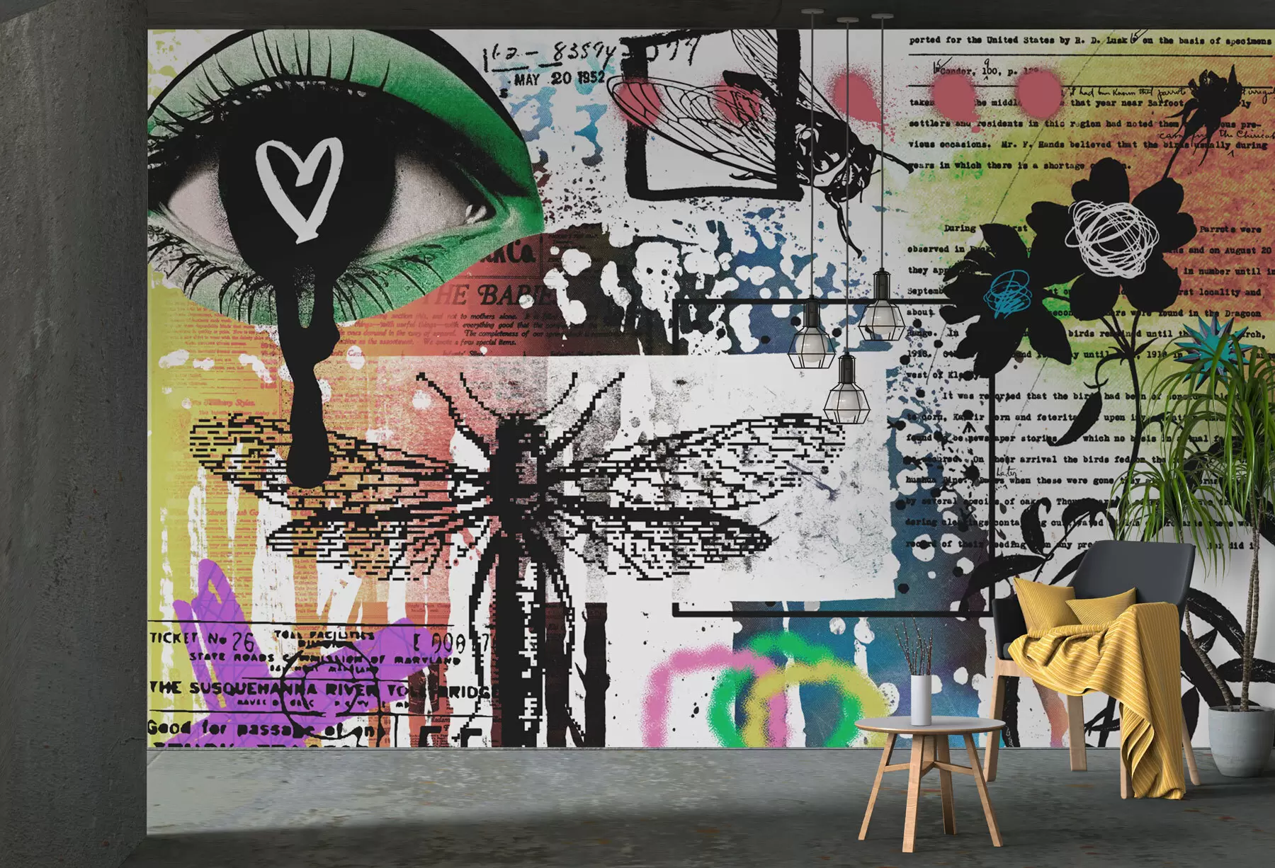 Fototapety Nápisy v štýle graffiti, kvety, postavy w02255