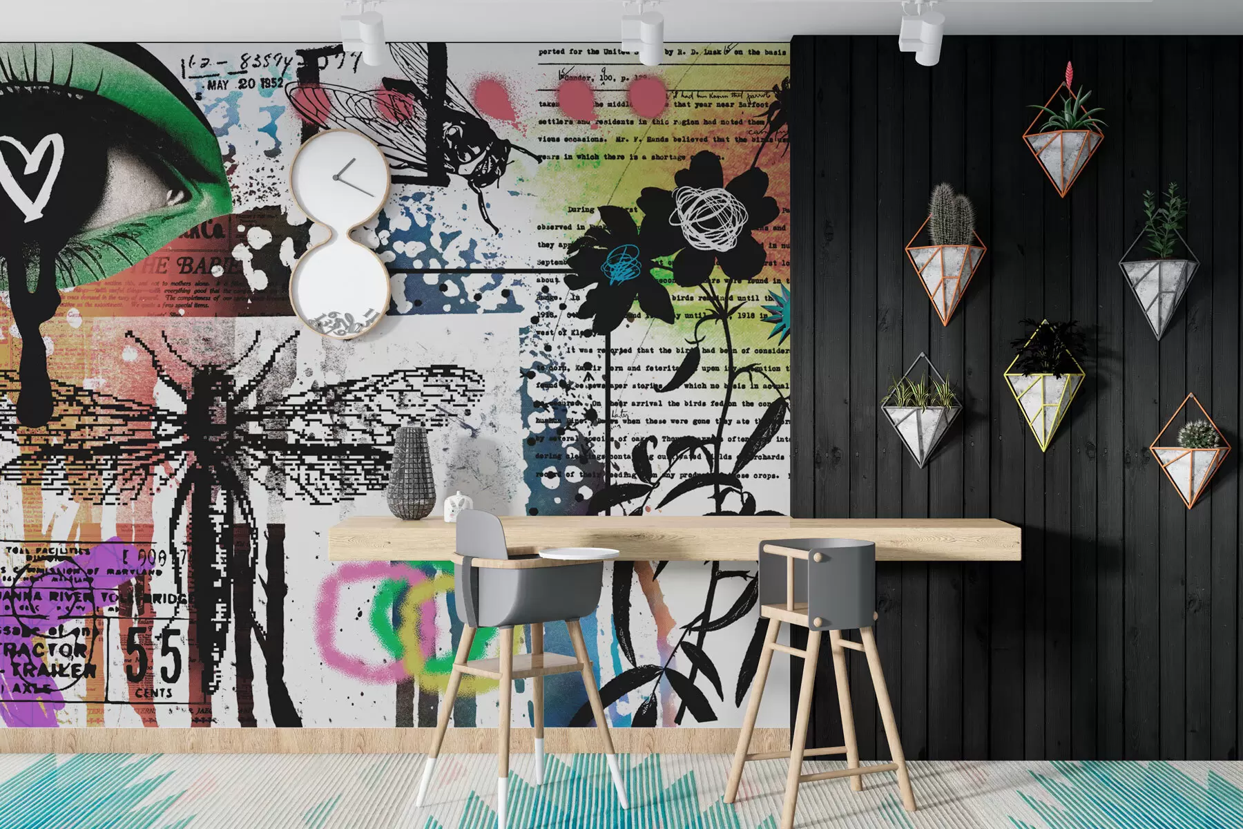 Fototapety Nápisy v štýle graffiti, kvety, postavy w02255