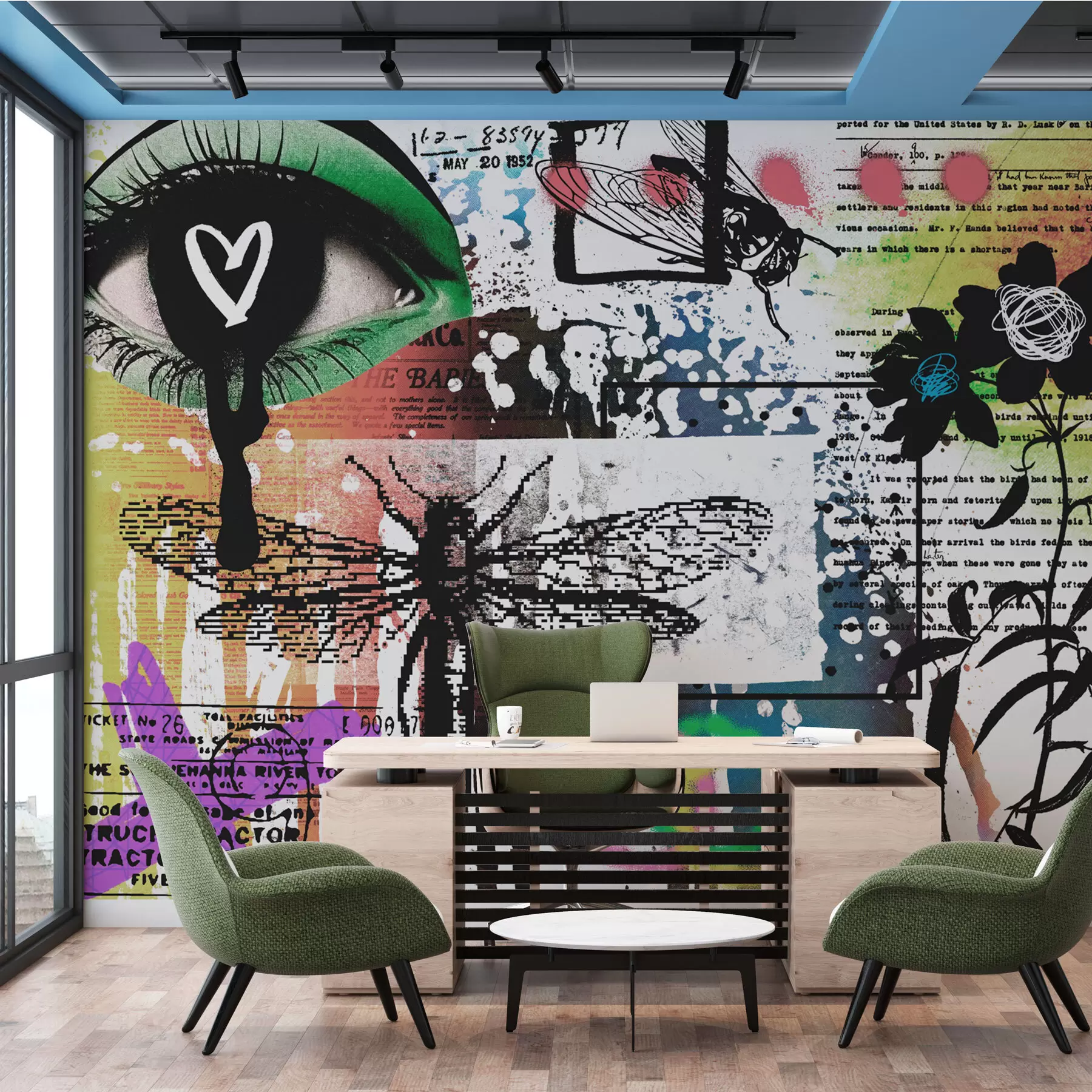Fototapety Nápisy v štýle graffiti, kvety, postavy w02255
