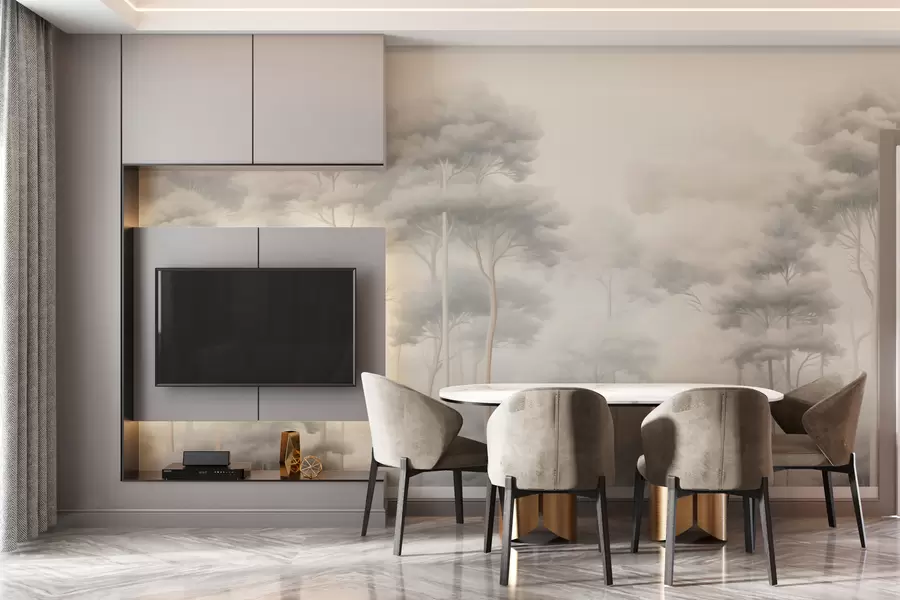 Fototapety Jemný hmlistý les s voľnými korunami w02448