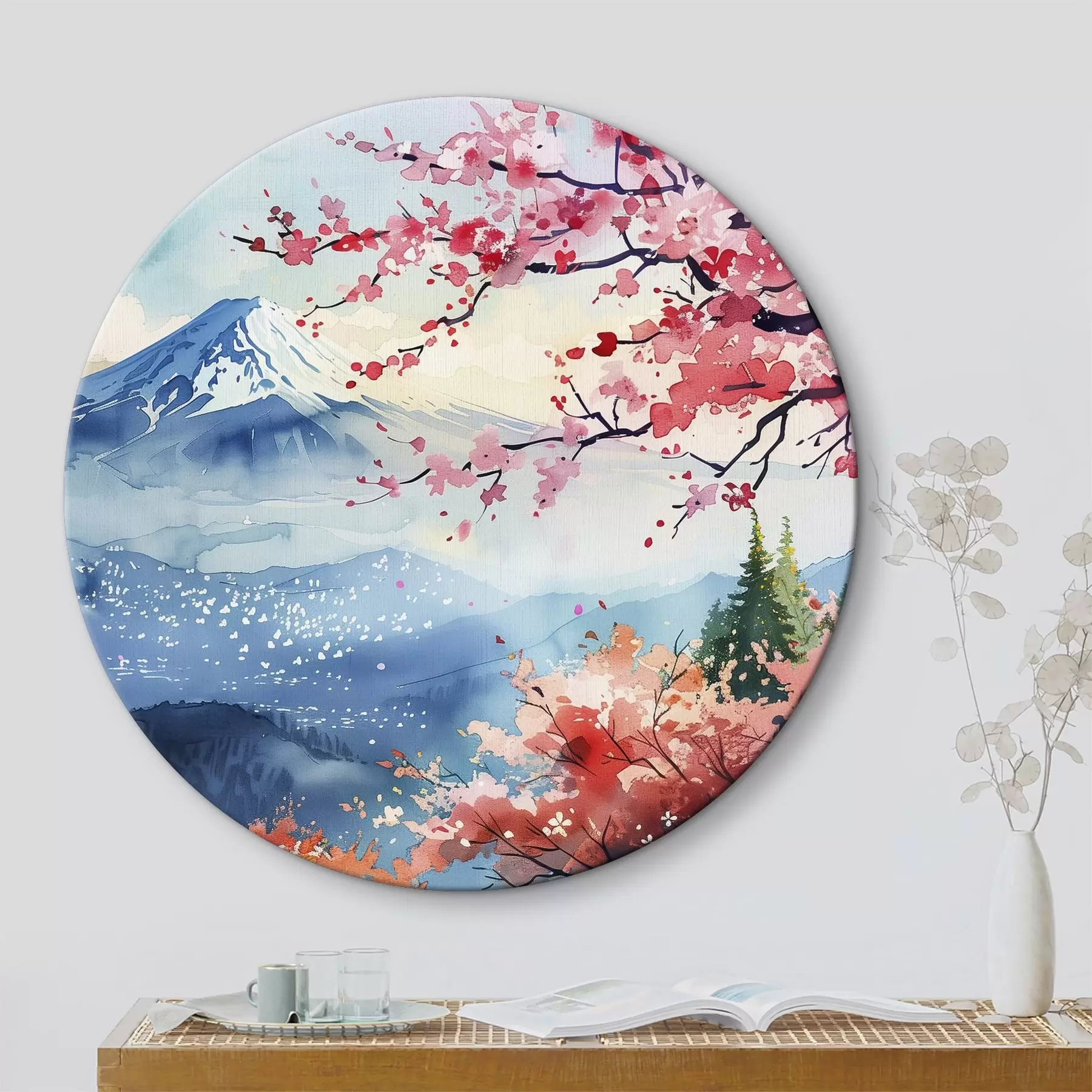 Obraz Horská krajina Fuji, orientálna príroda, čerešne, západ slnka r39775