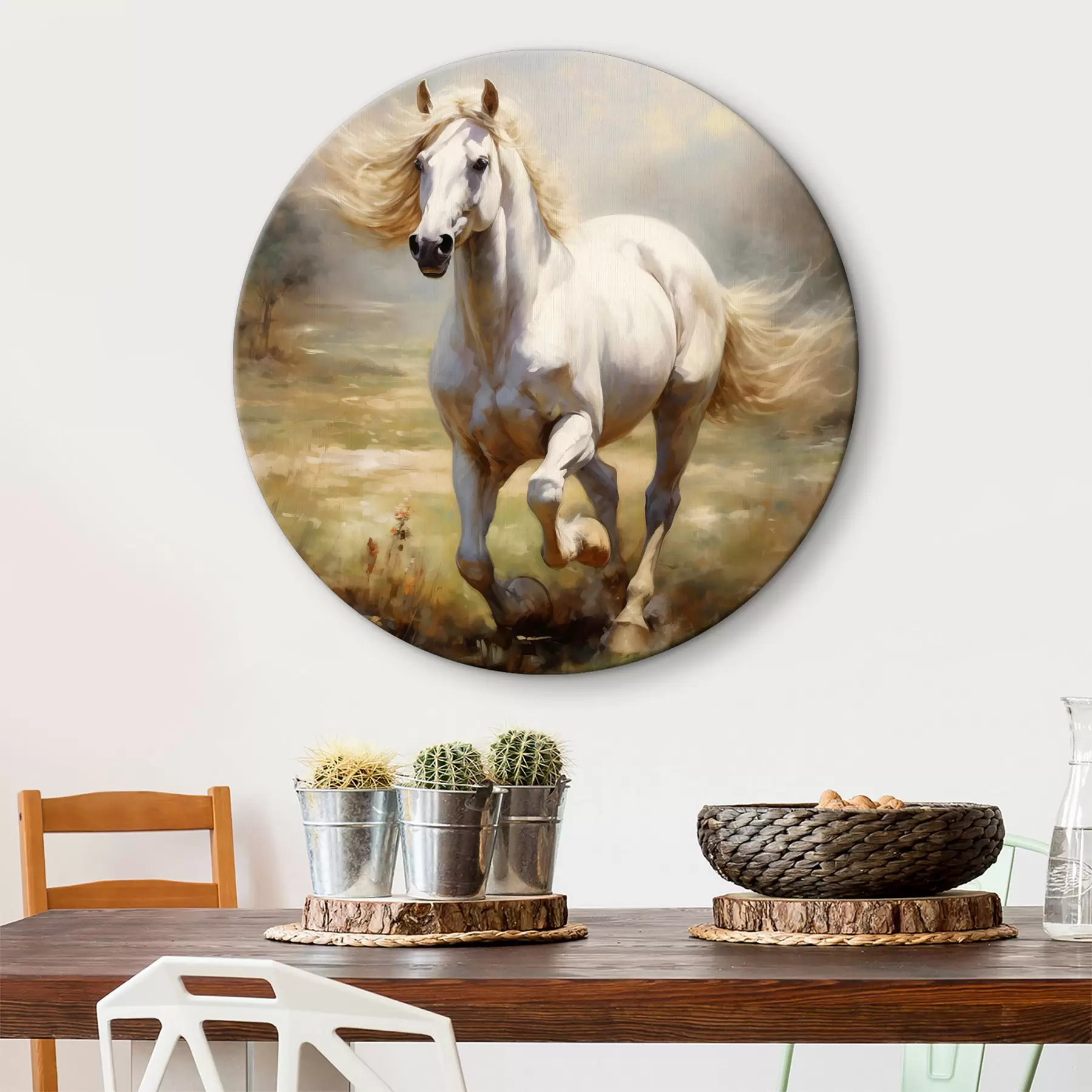 Obraz Biely kôň cválajúci po lúke olejomaľba r39818