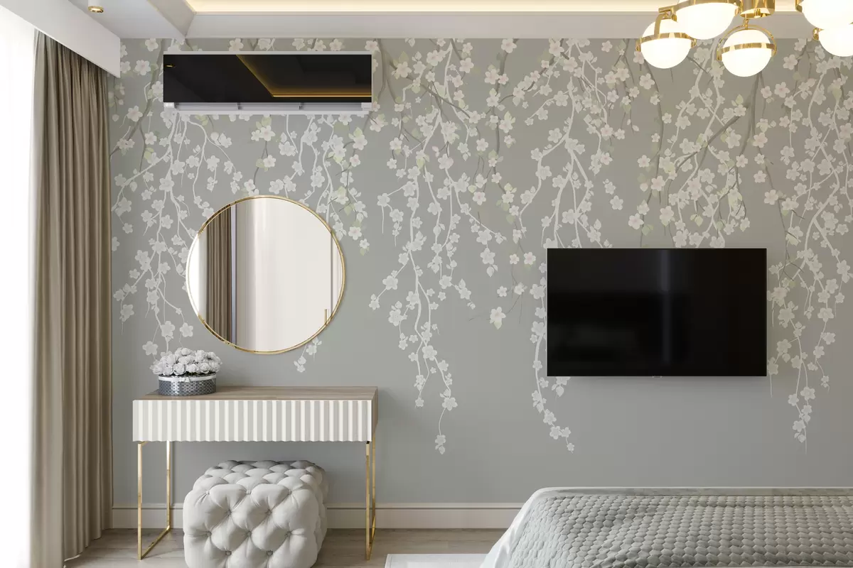 Fototapety Plynúce jemné vetvičky s kvetmi na sivom pozadí w02479v1 - Uwalls.sk Fototapety Plynúce jemné vetvičky s kvetmi na sivom pozadí w02479v1