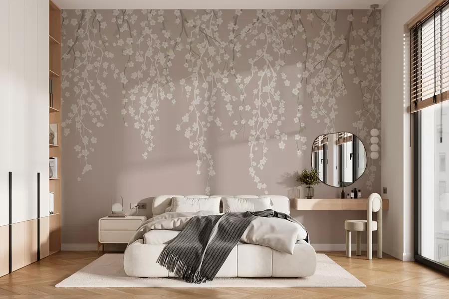 Fototapety Plynúce jemné vetvičky s kvetmi na pastelovom pozadí w02479v2