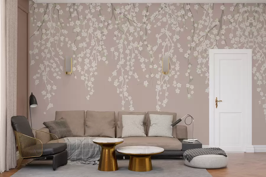 Fototapety Plynúce jemné vetvičky s kvetmi na pastelovom pozadí w02479v2