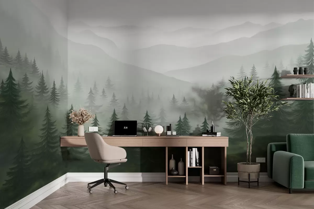 Fototapety Hmlistý zelený les w02450