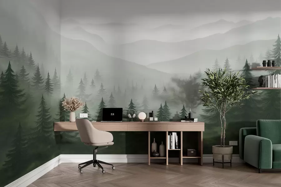 Fototapety Hmlistý zelený les w02450