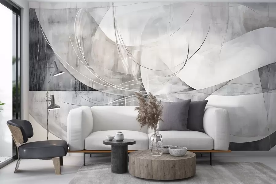 Fototapety Abstraktné tvary a formy v odtieňoch bielej, sivej a čiernej na rozmazanom textúrovanom pozadí w08461v1