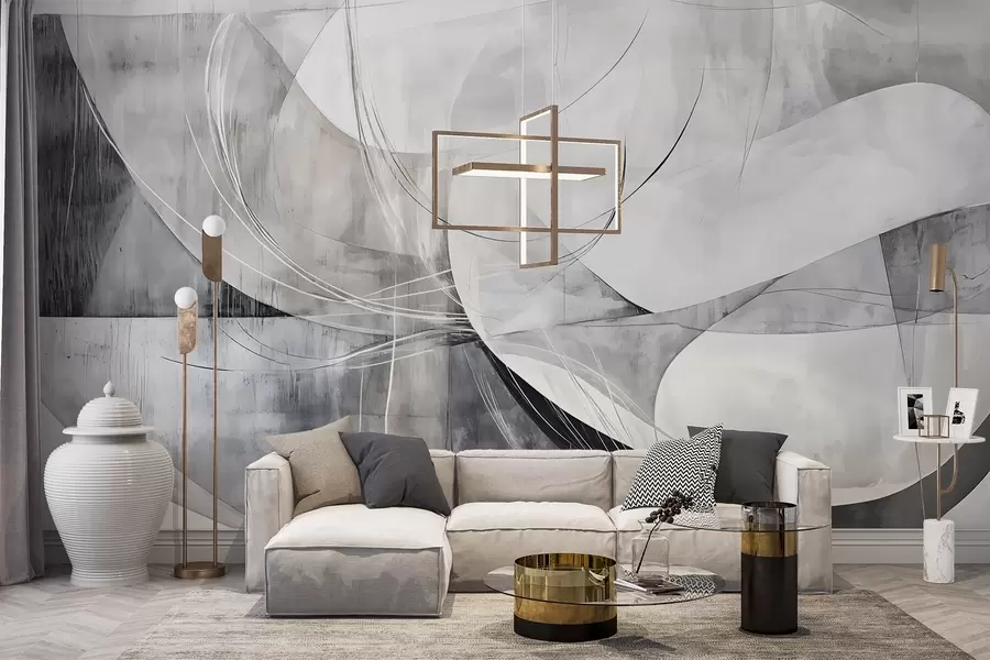 Fototapety Abstraktné tvary a formy v odtieňoch bielej, sivej a čiernej na rozmazanom textúrovanom pozadí w08461v1