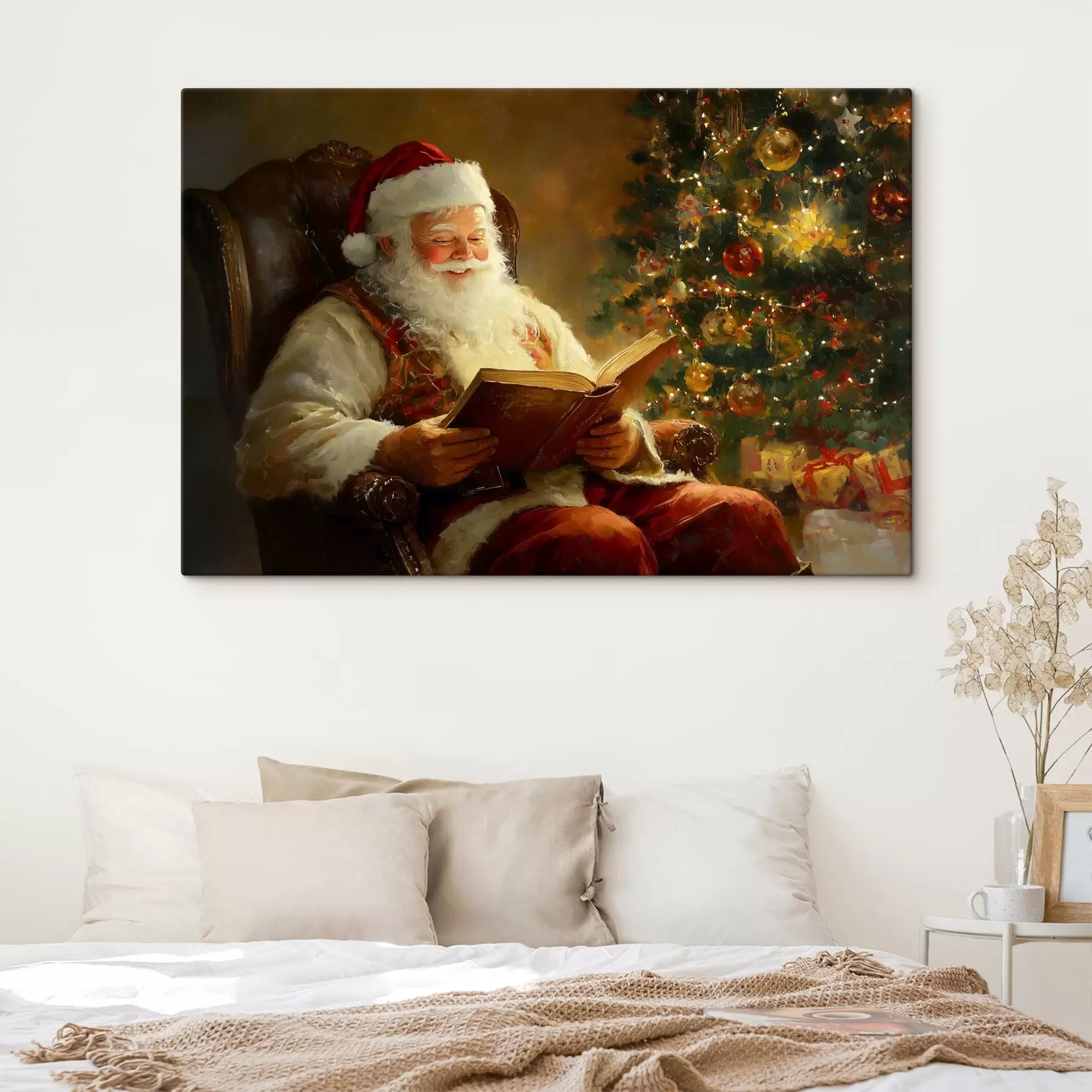 Obraz Santa Claus číta knihu pri vianočnom stromčeku s42100