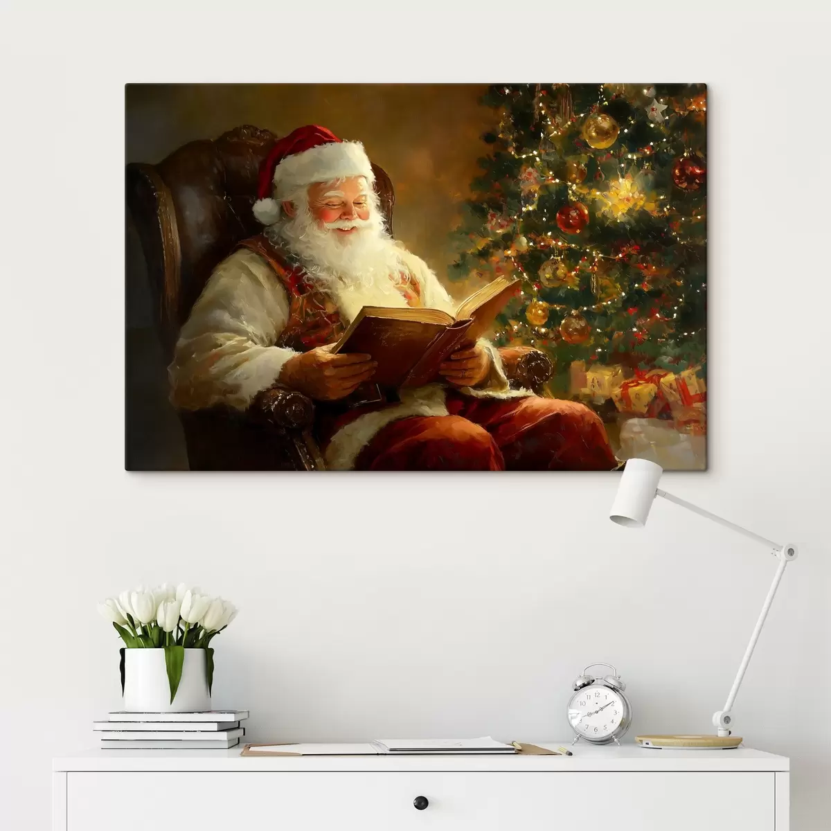 Obraz Santa Claus číta knihu pri vianočnom stromčeku s42100