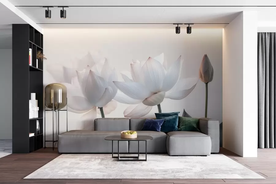 Fototapety Jemné lotosové kvety s okvetnými lístkami a listami w08488