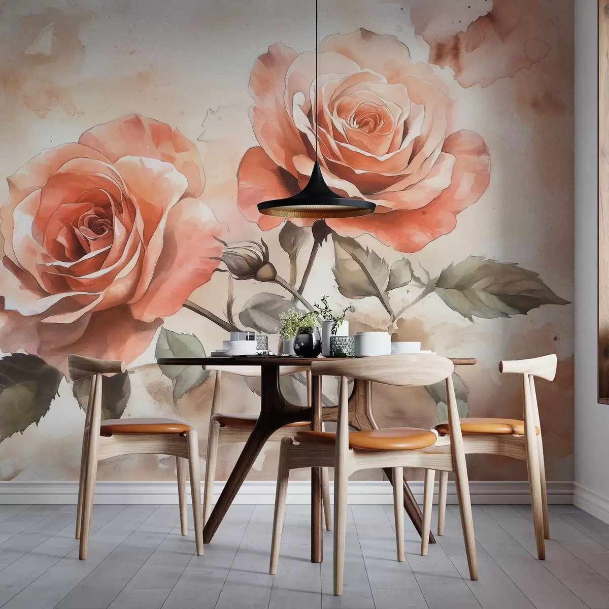 Fototapety Krásne červené ruže v akvarelovom štýle, kvetinové, béžové farby w02486