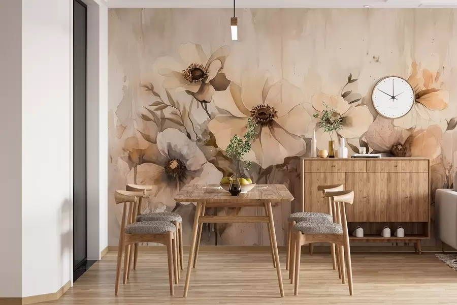 Fototapety Rustikálne kvety, akvarelový štýl kresby, béžové farby w02487