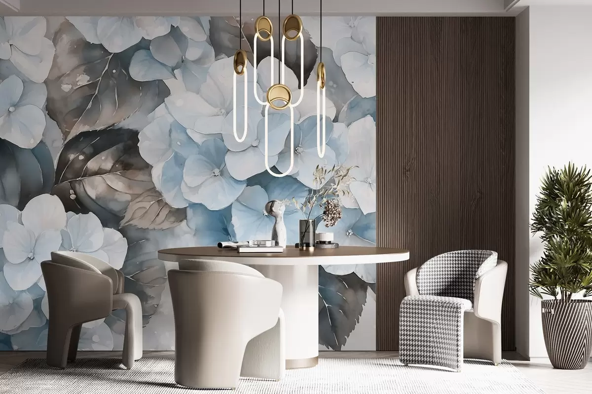 Fototapety Kvety hortenzie, akvarelový štýl kresby, modré farby, kvetinové w02488v1 - Uwalls.sk Fototapety Kvety hortenzie, akvarelový štýl kresby, modré farby, kvetinové w02488v1