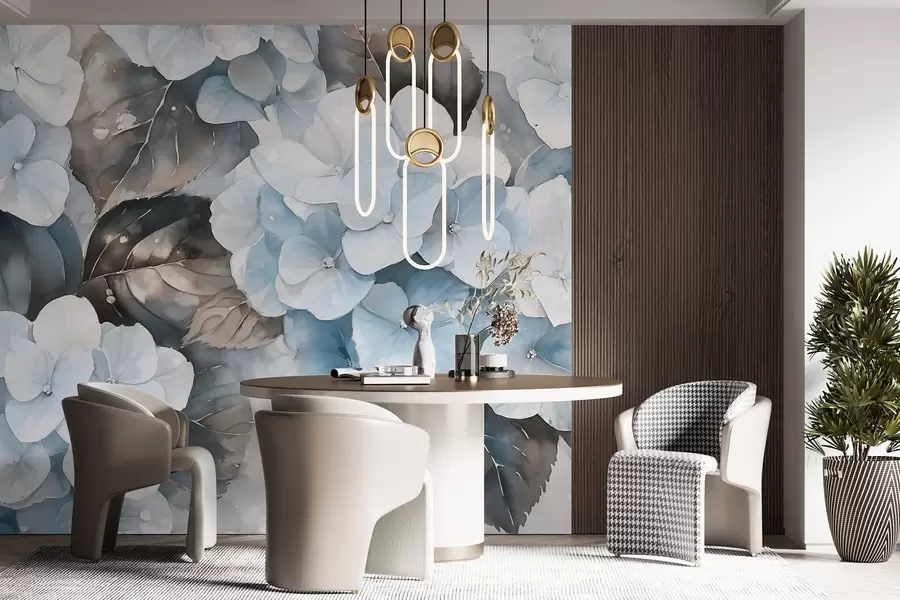 Fototapety Kvety hortenzie, akvarelový štýl kresby, modré farby, kvetinové w02488v1