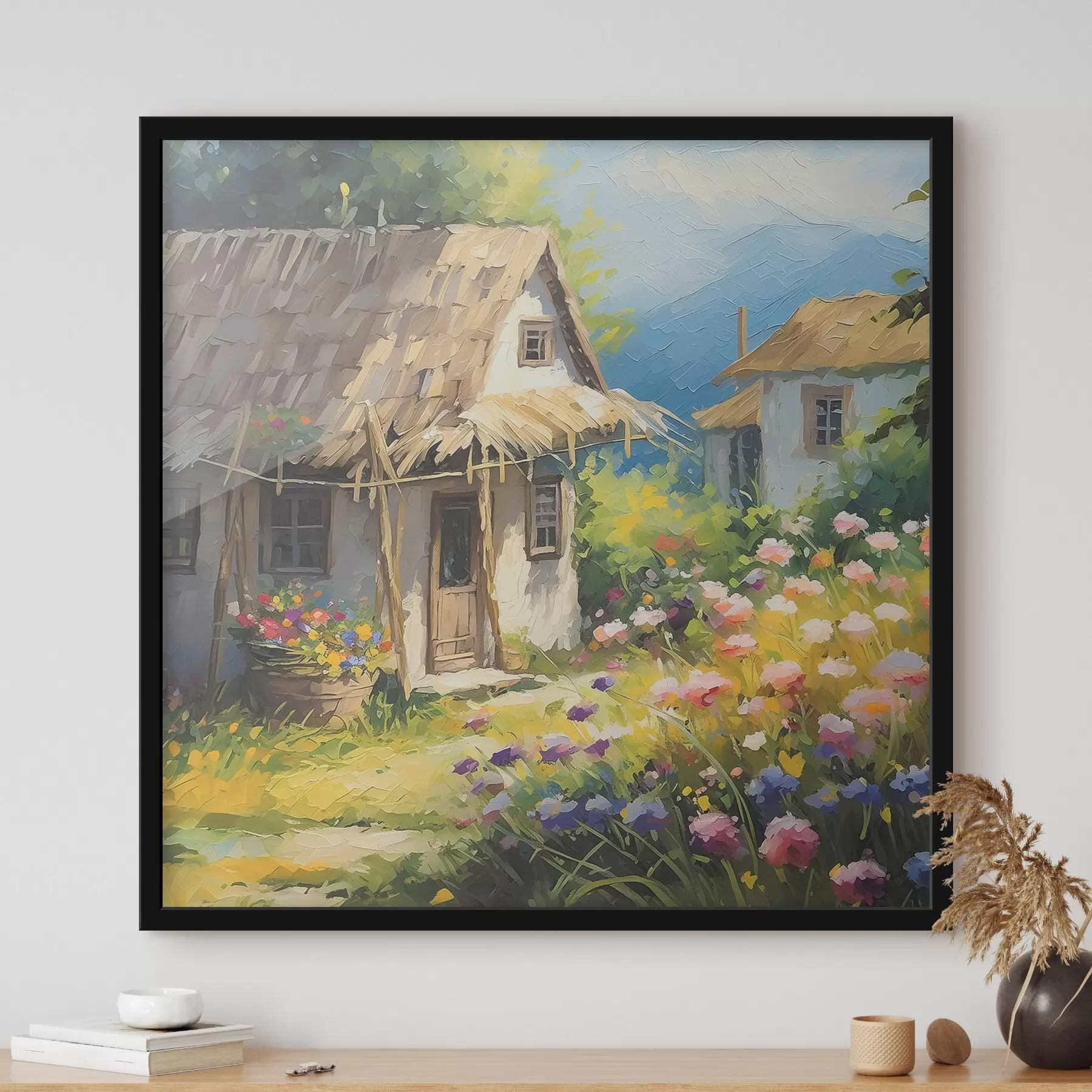 Fototapety Maľovanie domu s kvetmi f38495