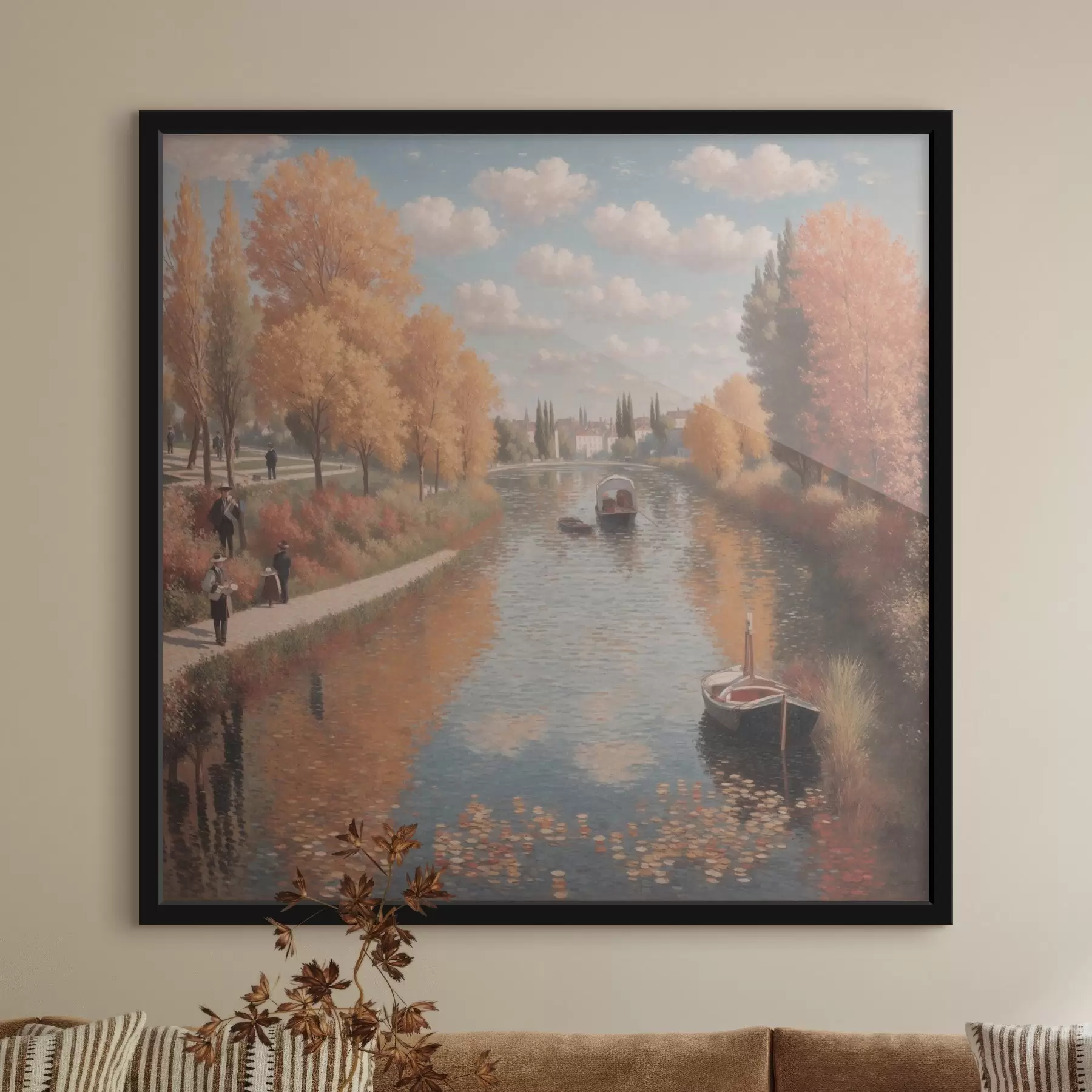 Fototapety Obrázok zobrazujúci rieku s loďami a ľuďmi. f38598