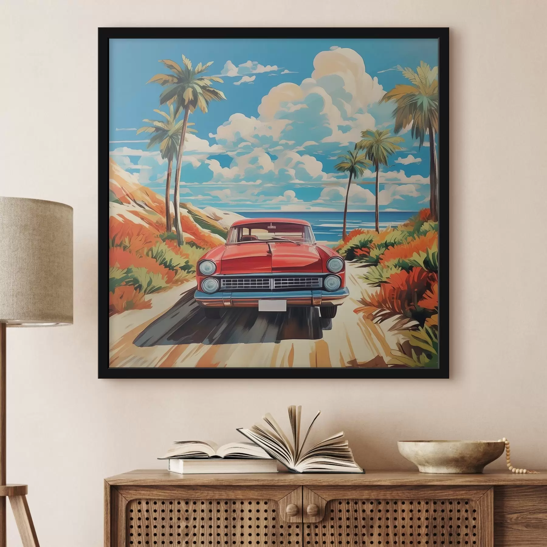 Fototapety Klasické auto pri prímorskej ceste f38806