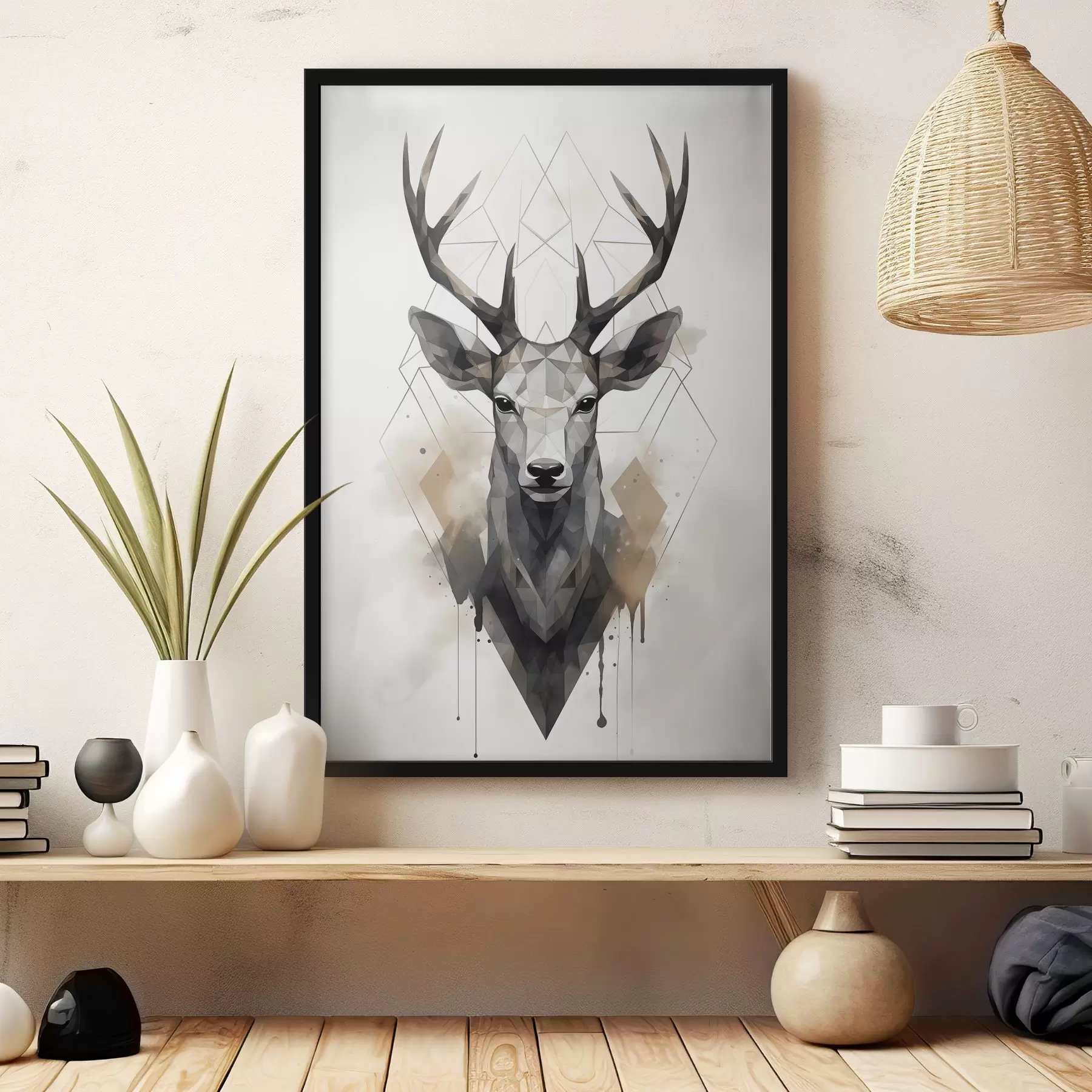 Fototapety Jeleň s parožím a geometrickým vzorom f37256