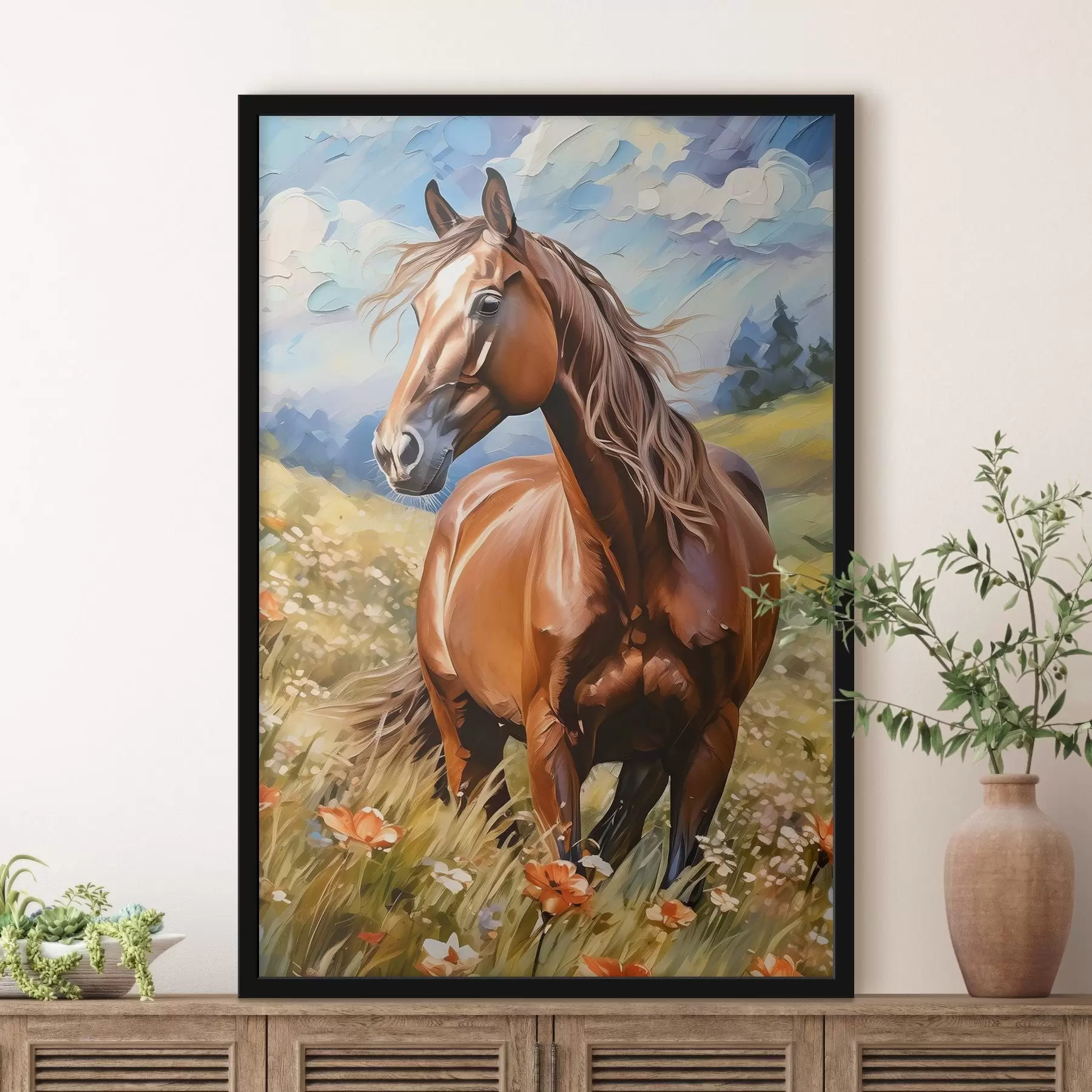 Fototapety Kôň v poli kvetov f38728