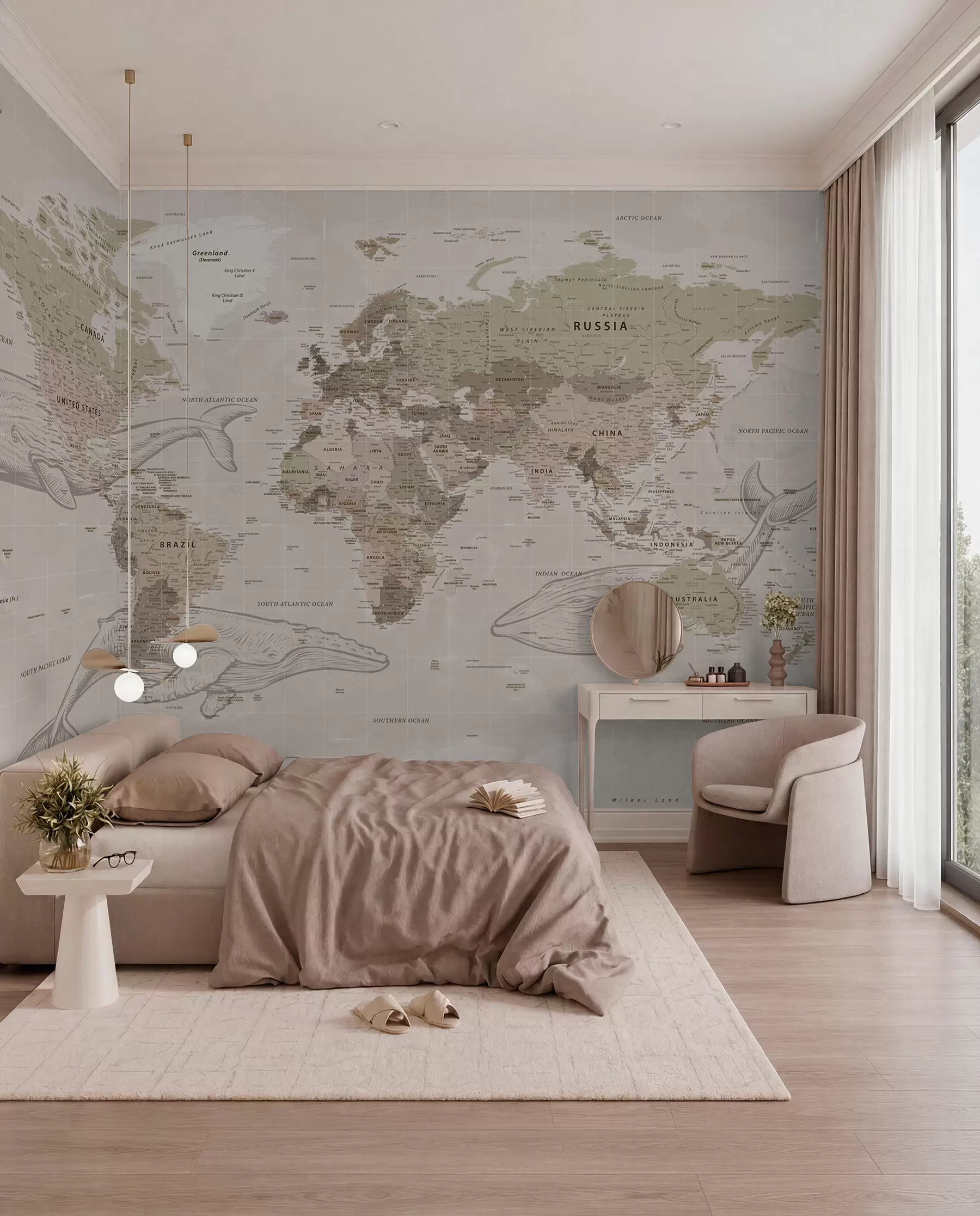 Fototapety Mapa sveta s veľrybami u50449