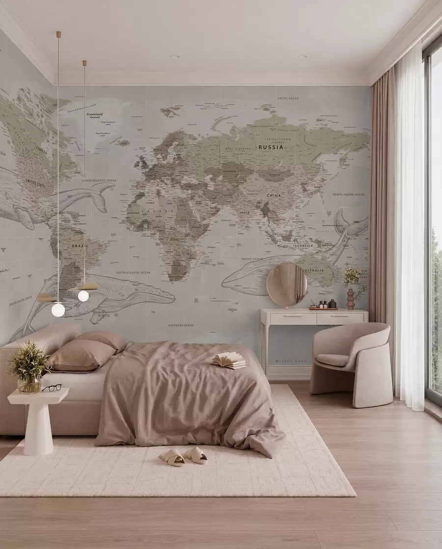 Fototapety Mapa sveta s veľrybami u50449
